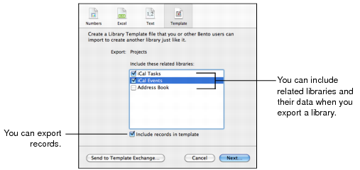 Export library template dialog