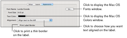 Illustration of Appearance tab in Print Labels dialog