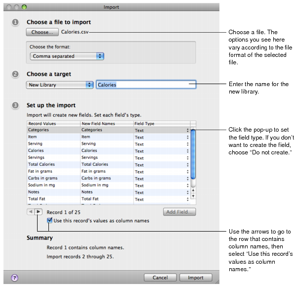 Illustration of Import dialog creating a new library