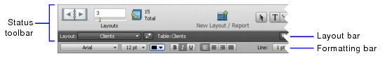 Status toolbar and formatting bar in Layout mode