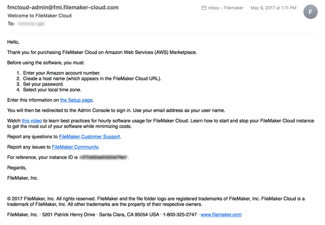 FileMaker Cloud - Email de bienvenue