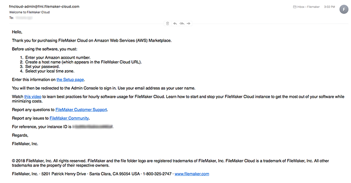 FileMaker Cloud - Email de bienvenue