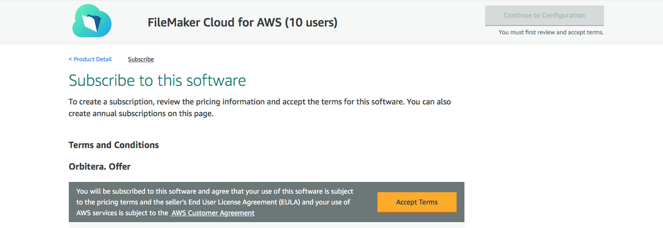 AWS Marketplace - Page Accept Terms (Accepter les termes)