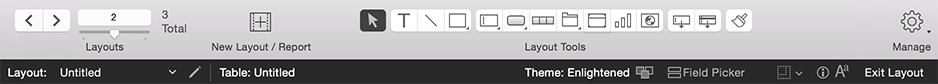 Status toolbar in Layout mode