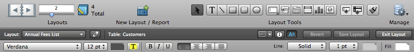 Status toolbar in Layout mode in the Mac OS