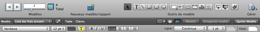 Barre d’outils en mode Modèle dans Mac OS