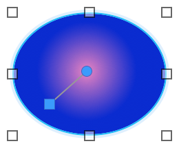 O gradiente de cor radial e o controle de gradiente mostrados no objeto selecionado
